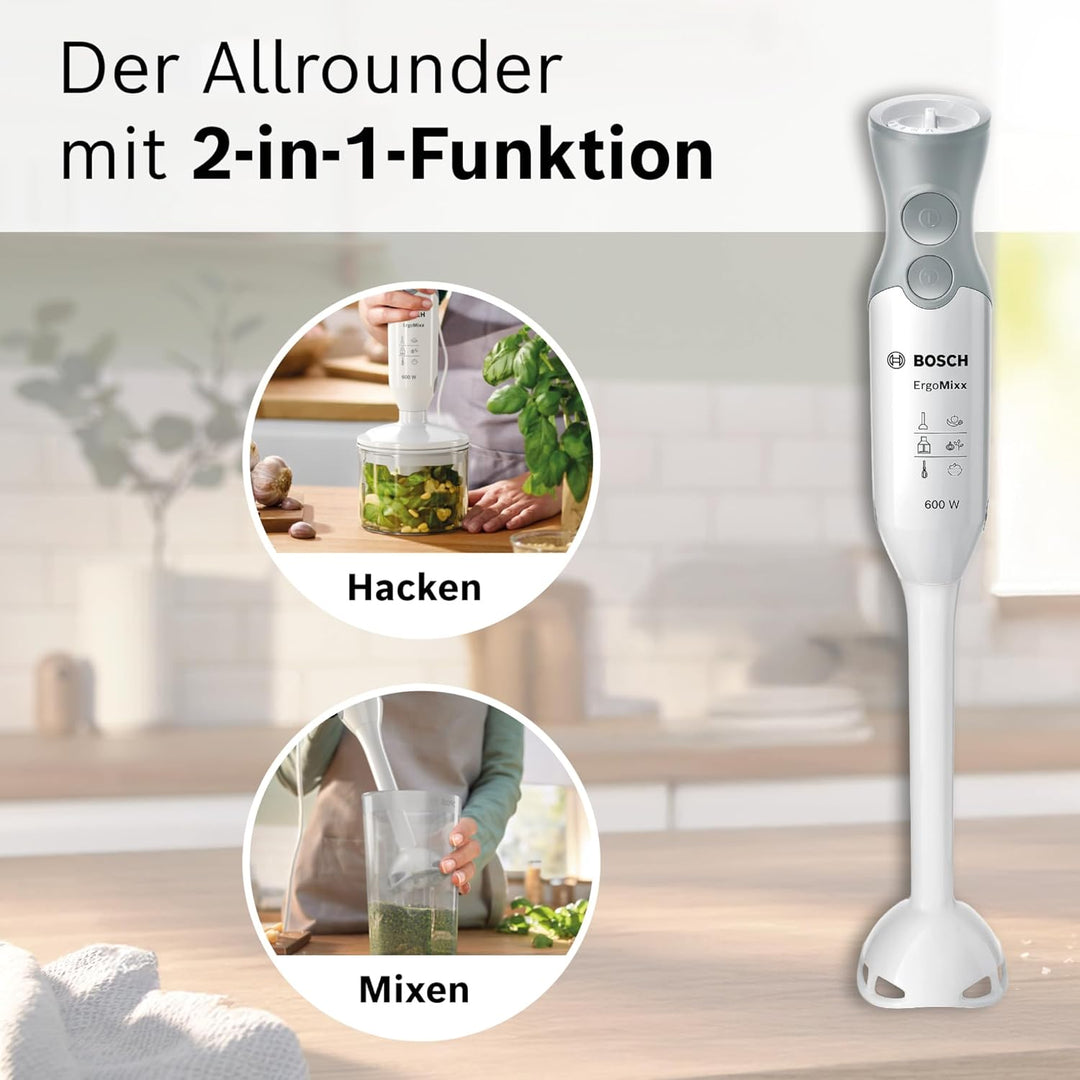 Bosch Stabmixer ErgoMixx MSM66020, Mixfuss, Mix- und Messbecher, 4-Klingen-Messer, ergonomisches Des