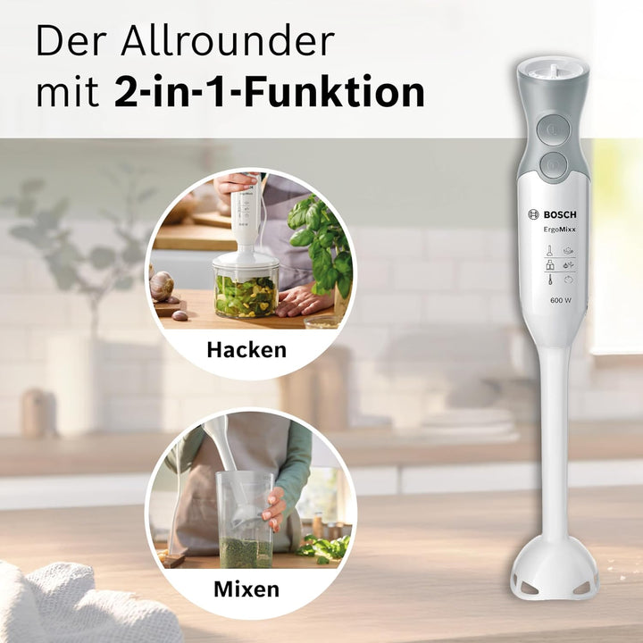 Bosch Stabmixer ErgoMixx MSM66020, Mixfuss, Mix- und Messbecher, 4-Klingen-Messer, ergonomisches Des