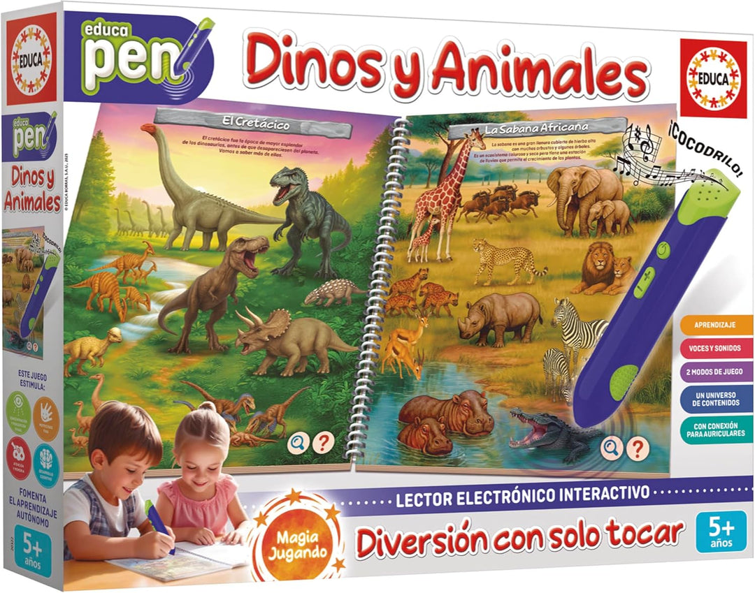 Educa Educapen Dinos und die Tiere | Lernspiel für Kinder ab 5 Jahren | Notizbuch mit Fragen und E-R