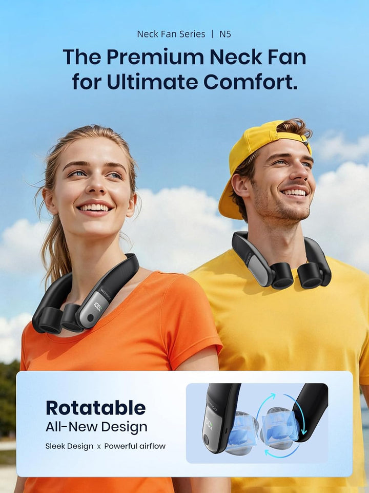 Warmco Halsventilator 10000mAh mit 60° Verstellbarem Luftauslass, 30 Std. Lange Laufzeit, LED Displa
