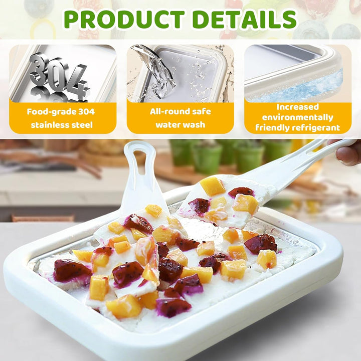 Heimgerollte Eismaschine, Instant-Eismaschine mit 2 Schabern, DIY-Eiscreme-Tablett für gerolltes Eis