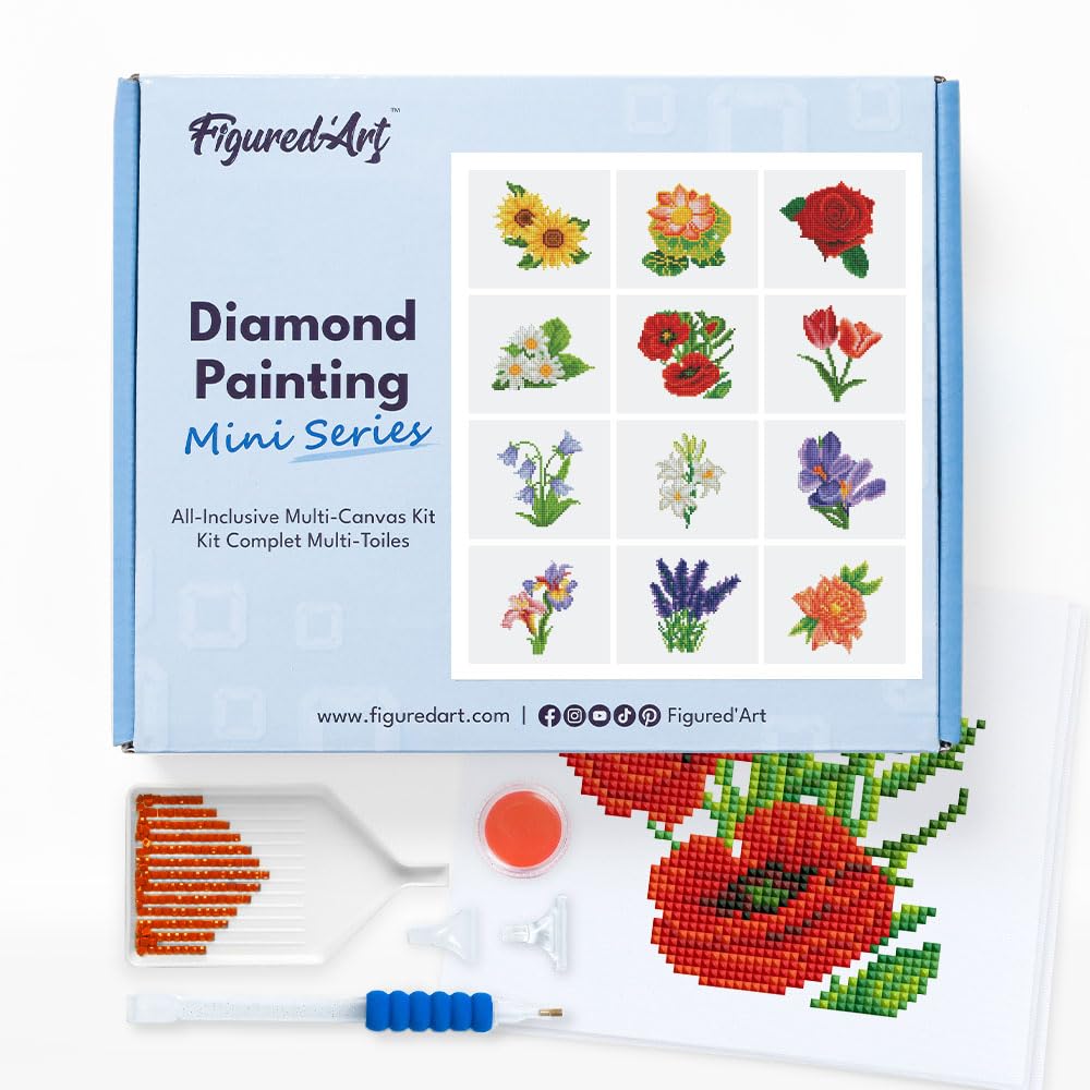 Figured'Art Mini Serie Diamond Painting Erwachsene - Blumen - Premium-Box mit 12 Stück 15x18 cm 5D B