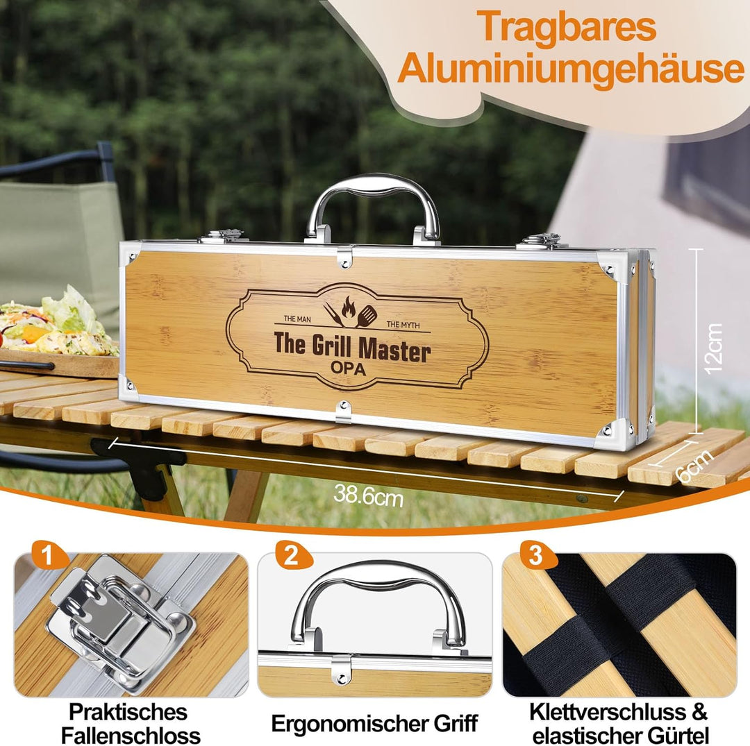 OPa Geschenke,4 Stücke BBQ Grillbesteck Set Edelstahl Grillzubehör für Männer Geschenk Geburtstag Ho