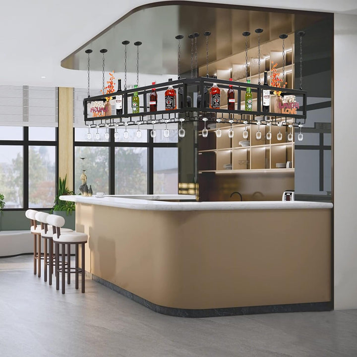 DSVONAUS Deckenregal Decken Weinregal Höhenverstellbare Dekoration Regal ， Retro Eisen Massivholz De
