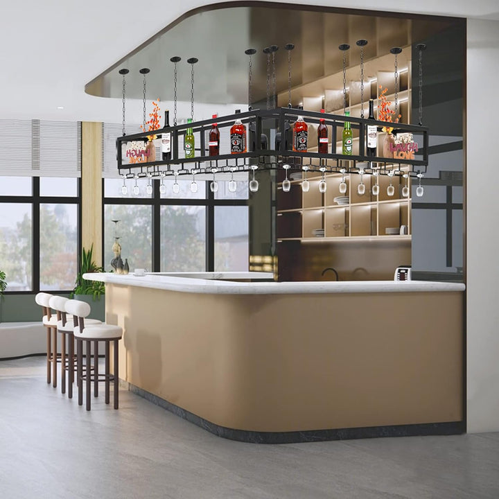Deckenregal Weinregal mit Glashalter, Hängend Metall Weinflaschenhalter, Industrielle Decke Weinrega