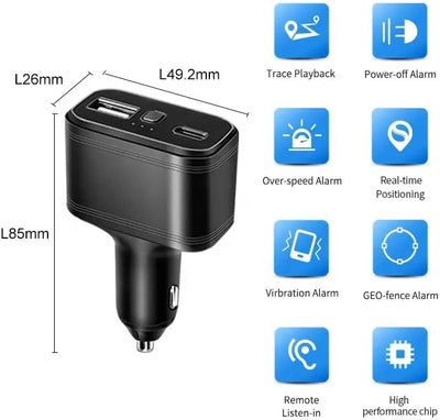 4G LTE GPS Tracker, Verstecktes 4G GPS Tracker Gerät ohne ABO Auto Zigarettenanzünder Dual USB Typ C