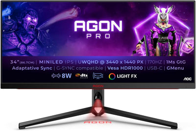 AOC Agon Pro AG344UXM - 34 Zoll WQHD Gaming Monitor, 170 Hz, 1 ms, G-Sync Compatible, FreeSync Premi