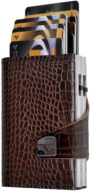 TRU VIRTU® Karten-Portemonnaie Click & Slide Doublewallet Croco Brown/Silver I Kreditkartenetui I Ka