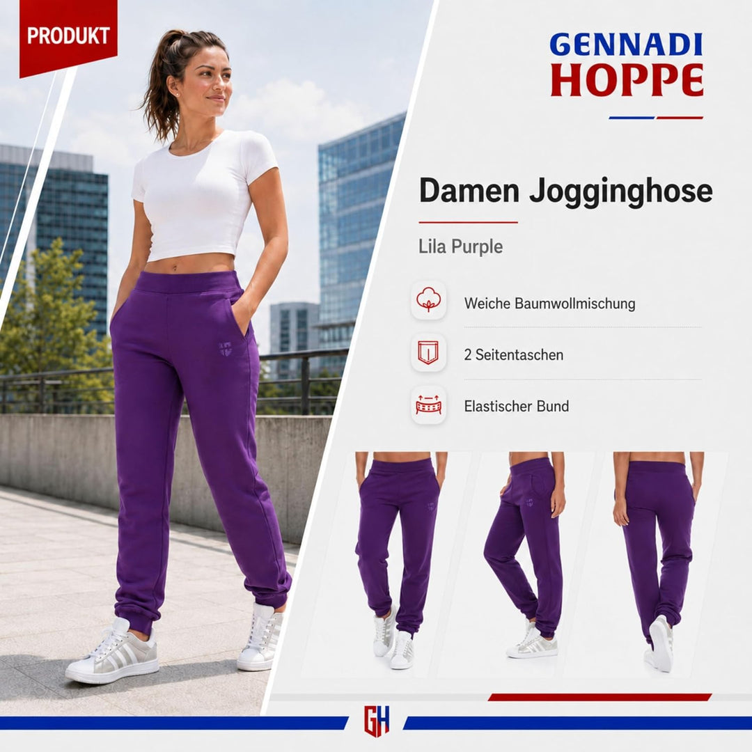 Gennadi Hoppe Damen Jogginghose Trainingshose Sweat Pants Sporthose Fitness Hose XS Lila (Purple), X