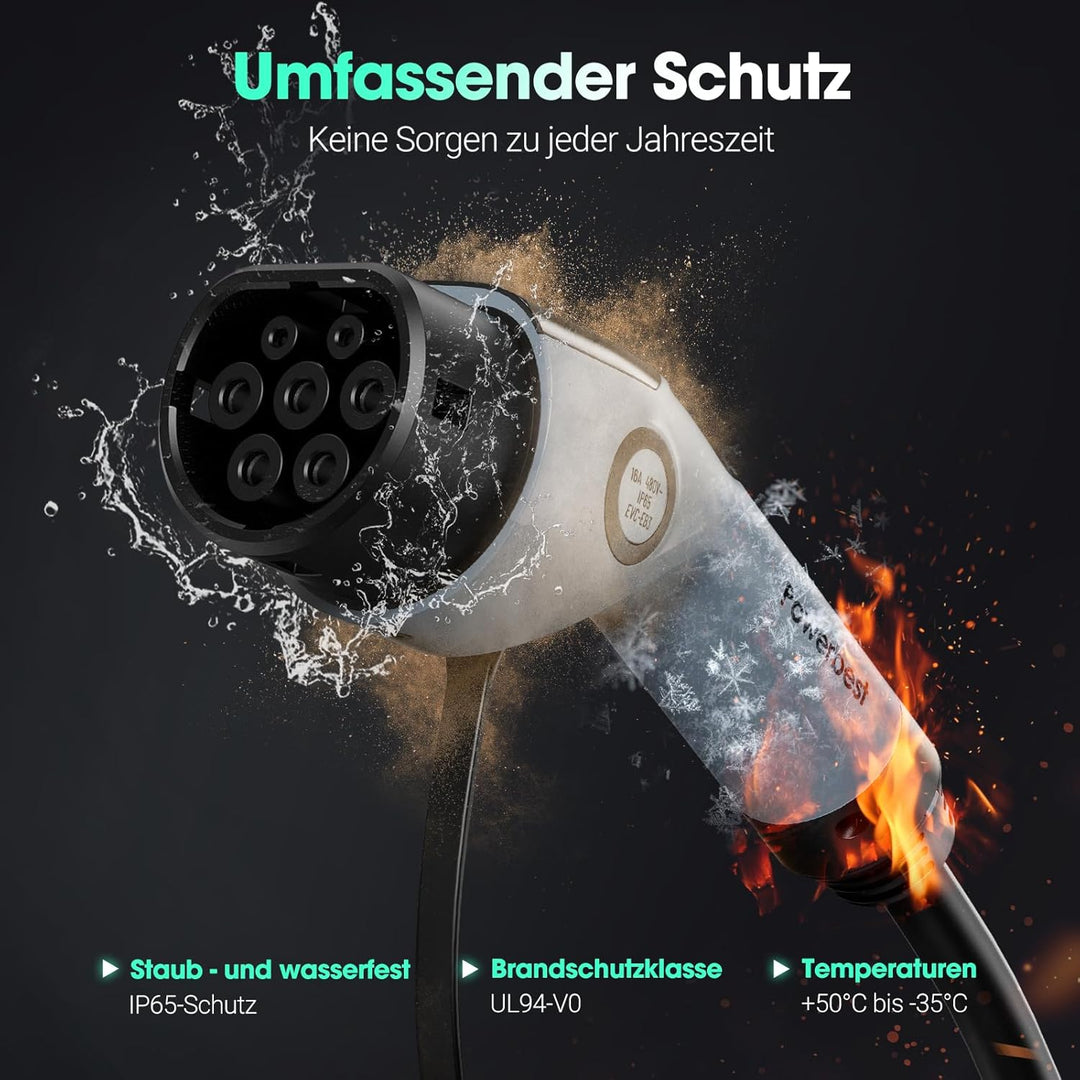 POWERBEST Typ-2-Ladekabel, 11KW 5M 16A Dreiphasiges E-Auto-Ladekabel Typ 2 auf Typ 2 Mode 3 für Elek