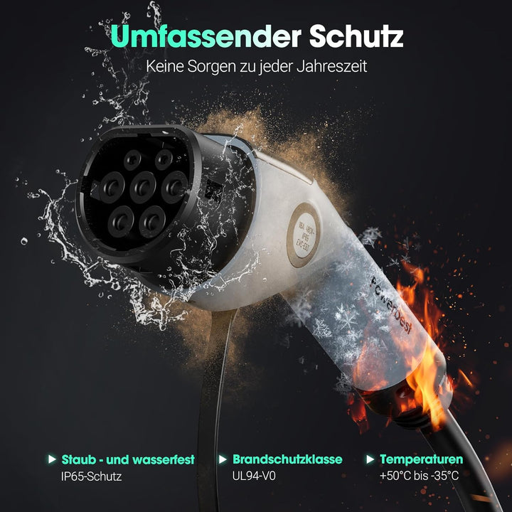 POWERBEST Typ-2-Ladekabel, 11KW 5M 16A Dreiphasiges E-Auto-Ladekabel Typ 2 auf Typ 2 Mode 3 für Elek