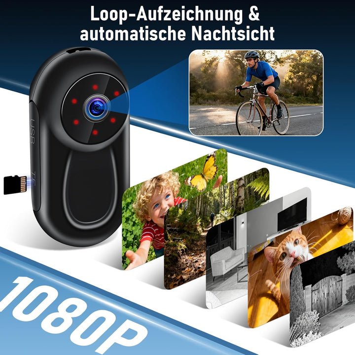 Action Cam, 120° Tragbare Sportkamera mit 0,63-Zoll-Display, Mini-Körperkamera HD 1080P Helm ActionK