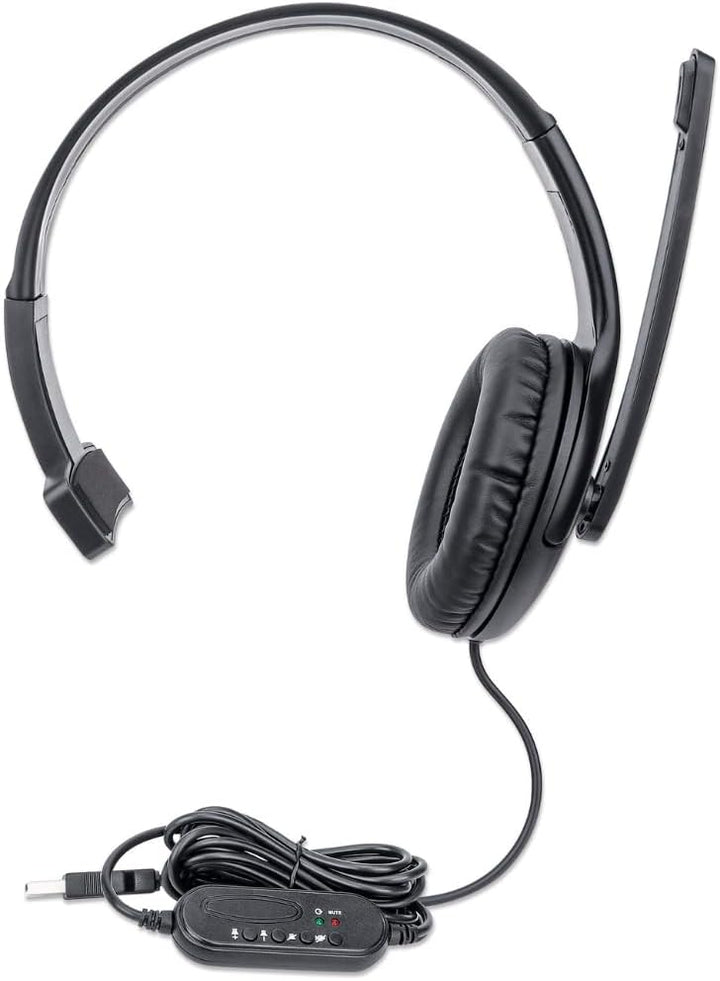 Manhattan Mono-Over-Ear-Headset (USB), Mikrofonarm (gepolstert), Einzelhandelsverpackung, verstellba