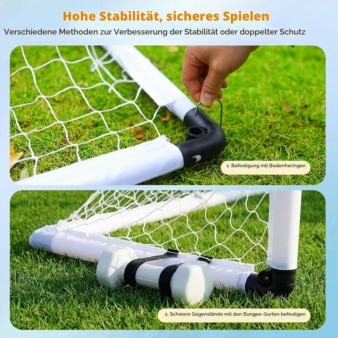 2er Faltbar Fussballtor für Kinder, 90x60cm Komplett Set mit Ball, Pumpe &amp; 8 Heringen, 1,5kg Leicht