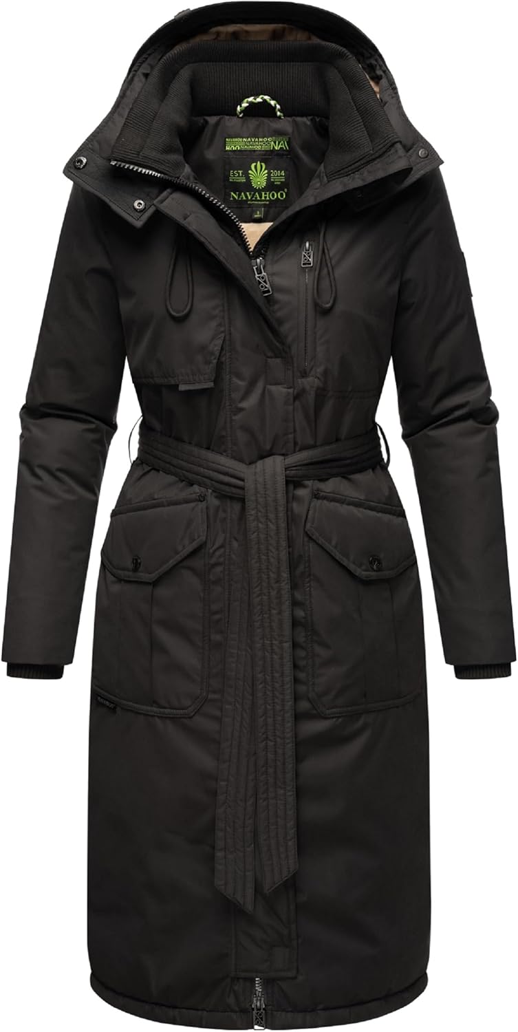 Navahoo Damen Wintermantel Warmer Parka lang mit hohem Kragen und weicher Kapuze Hokulanii XS-XXL XS