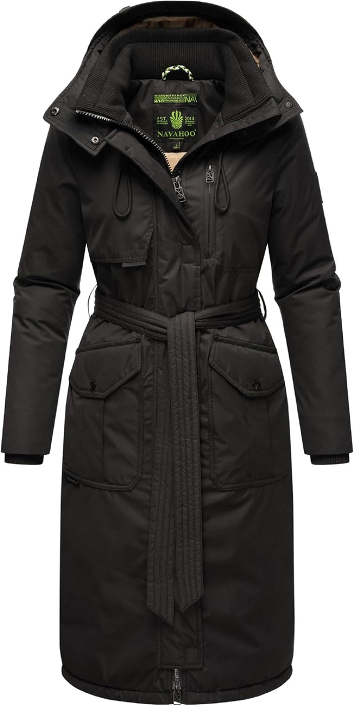 Navahoo Damen Wintermantel Warmer Parka lang mit hohem Kragen und weicher Kapuze Hokulanii XS-XXL XS