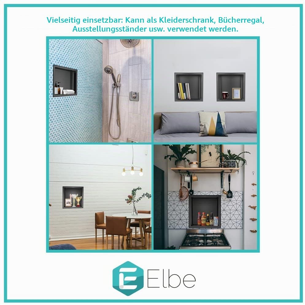 Elbe Edelstahl Duschnische Mattschwarz 304 Edelstahl Wandnische 30 x 30 x 10 cm wandeingefügte Nisch
