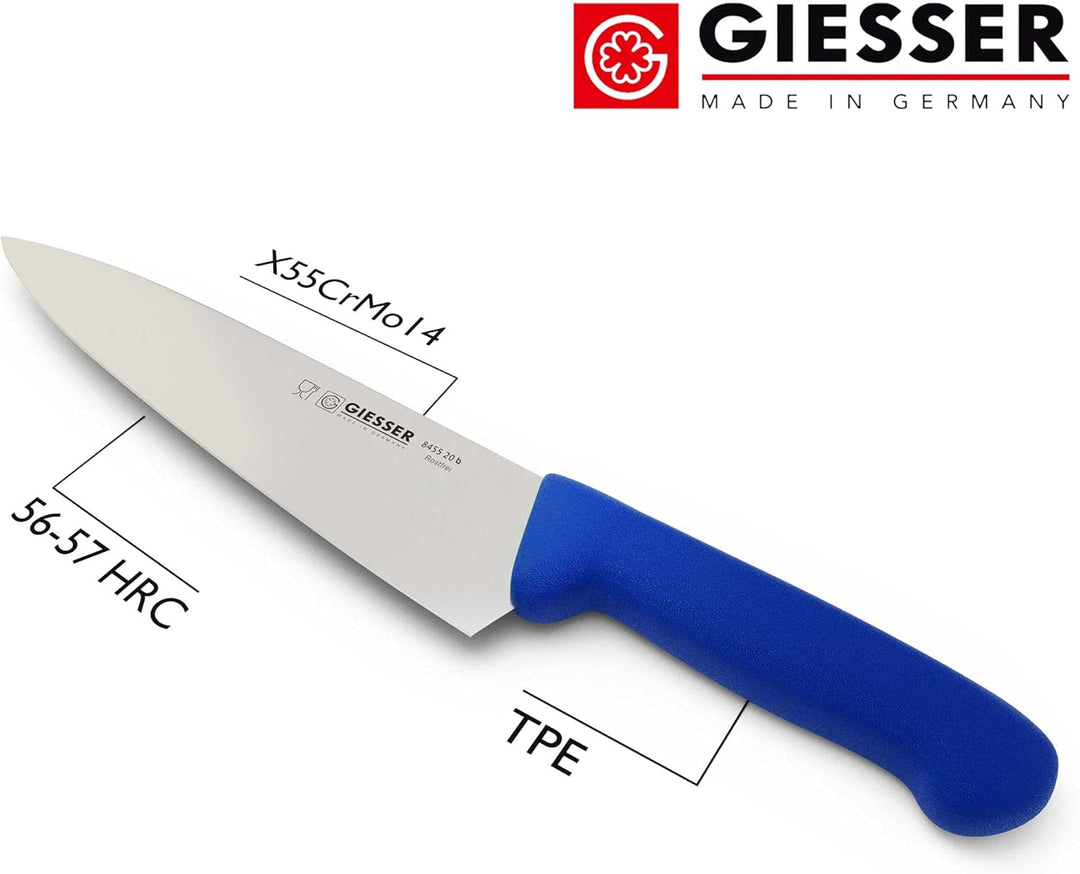 Giesser seit 1776 - Made in Germany - Kochmesser blau, Basic Blue, Klinge 20 cm, rutschfest, scharfe