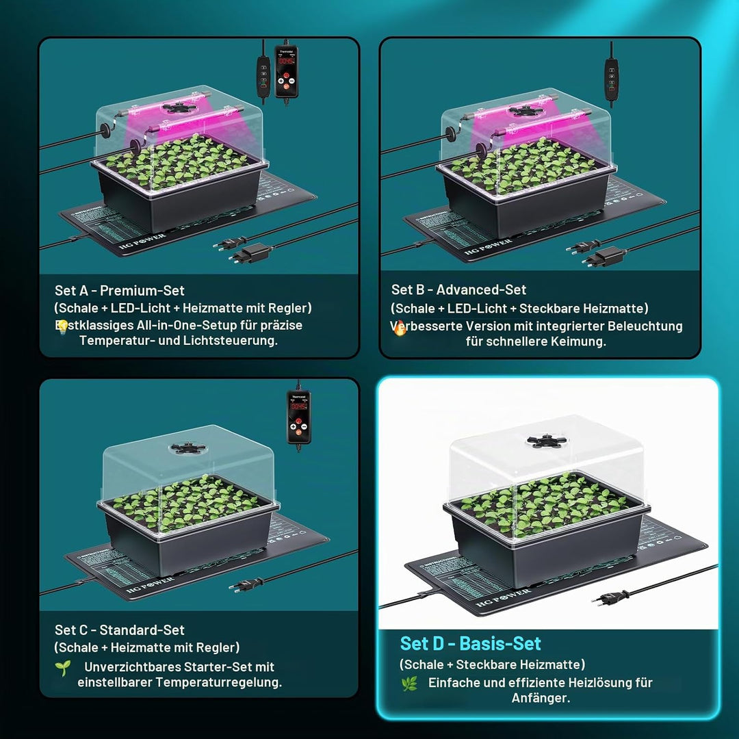 HG Power Anzuchtkasten Set mit Heizmatte Pflanzen (ohne Regler), Zimmergewächshaus mit 30 Zellen und