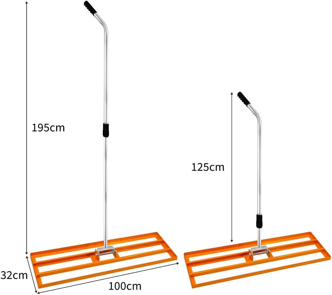 Rasenrakel 100cm x 32cm Levelingrake Rasen Rake Rakel zum Sanden Stahl Orange Flächenebener Verzinkt