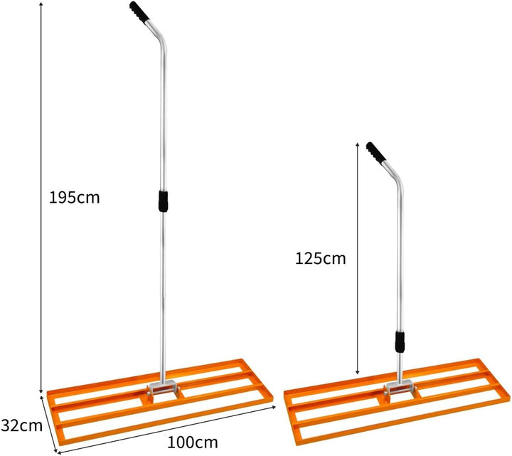 Rasenrakel 100cm x 32cm Levelingrake Rasen Rake Rakel zum Sanden Stahl Orange Flächenebener Verzinkt