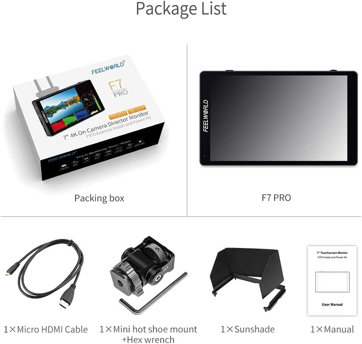 FEELWORLD F7 PRO 7-Zoll-Touchscreen-Spiegelreflexkamera-Feldmonitor mit 3D-Lut HDR-Wellenform extern