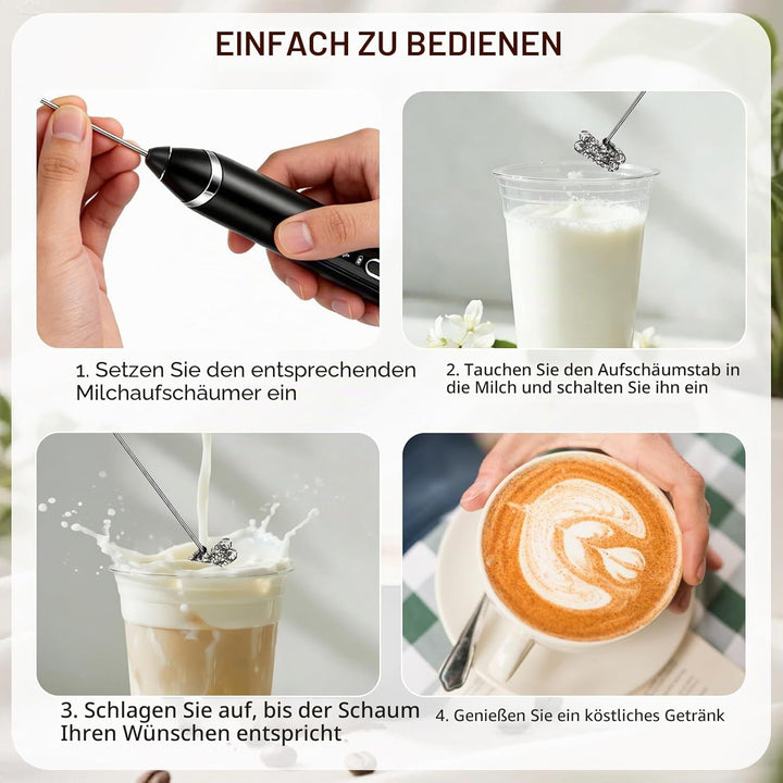 Milchaufschäumer Stab, 3 Gang USB-C Wiederaufladbar Milchschäumer, Milchaufschäumer Elektrisch Stab