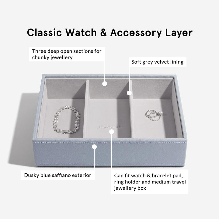 Stackers Dusky Blue Classic Medium Jewellery Box Set of 2, Dusky Blue