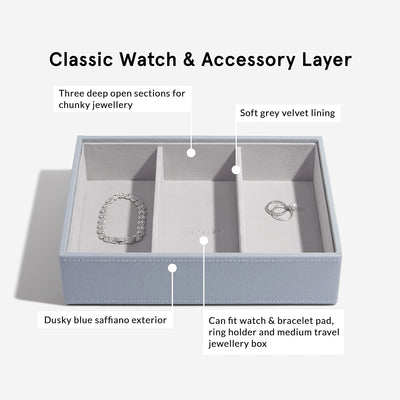 Stackers Dusky Blue Classic Medium Jewellery Box Set of 2, Dusky Blue
