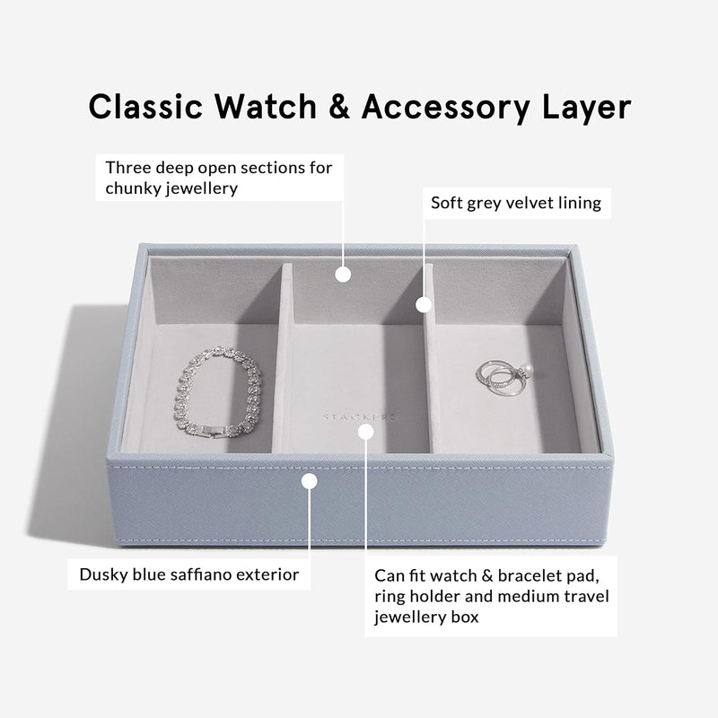 Stackers Dusky Blue Classic Medium Jewellery Box Set of 2, Dusky Blue
