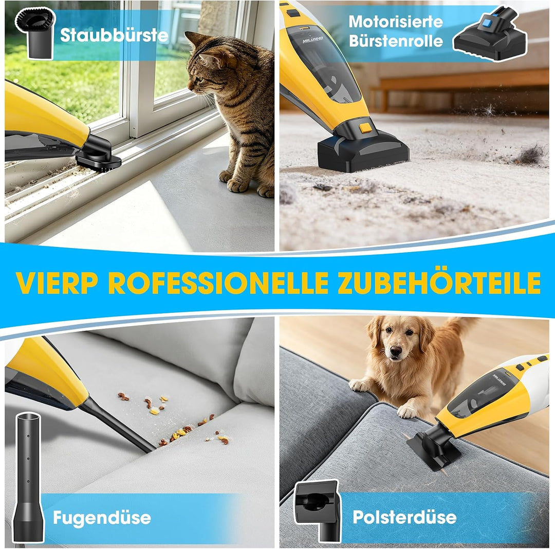 Kabelloser Tierhaar Handstaubsauger mit Doppelmotor, HEPA Filter | Anti-Haar-Verwicklung Bürstenroll