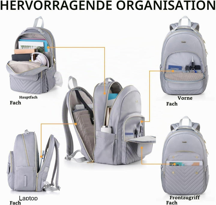Rucksack Damen Arbeit,TSA-freundlicher Reise Laptop Rucksack für Freizeit Job Business mit USB Ladea
