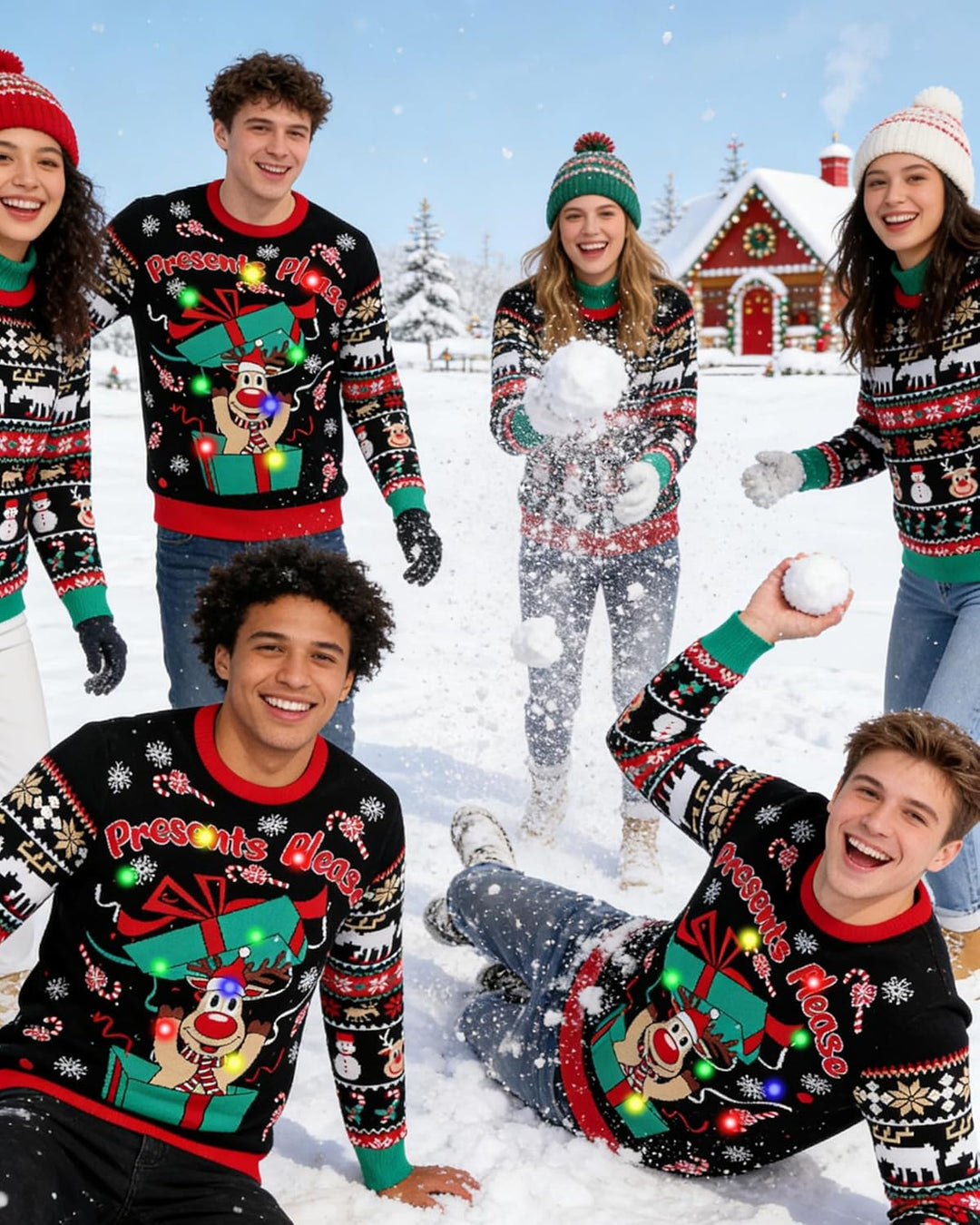 Freshhoodies Unisex Strickpullover Weihnachtspullover Mit LED Leuchten Neuheit Ugly Weihnachtspulli
