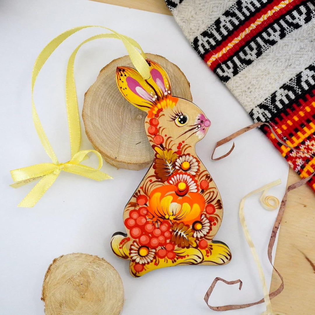 Schöner Osterhase Deko für den Osterstrauss aus Holz Handbemalt - Hasen Osterdekoration zum Aufhänge