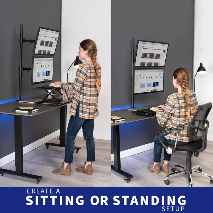 VIVO STAND-V012T Ständer für Zwei Monitore, extra hoch, vertikal gestapelt, mit 99 cm Stehstange, vo