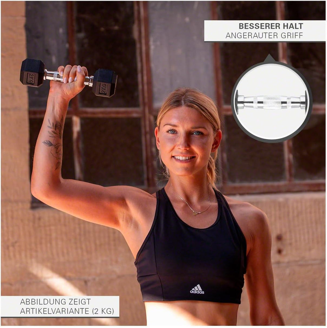 Sport-Tec Hex Kompakthantel aus Gummi, Hexagon-Hantel, Krafttraining, Fitness Hantel, Muskelaufbau,