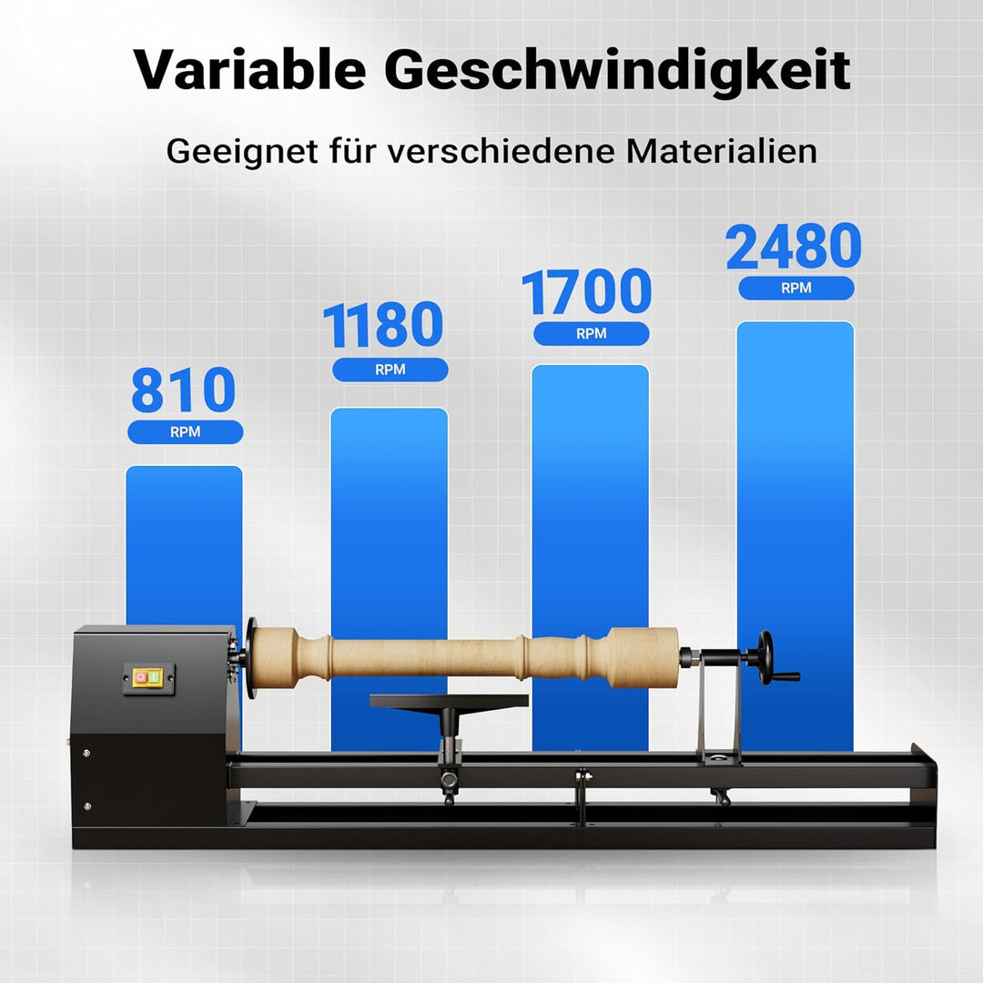 Wiltec Drechselbank 400 W mit verstellbarem Reitbock, Drechselmaschine mit Planscheibe u. Sicherheit
