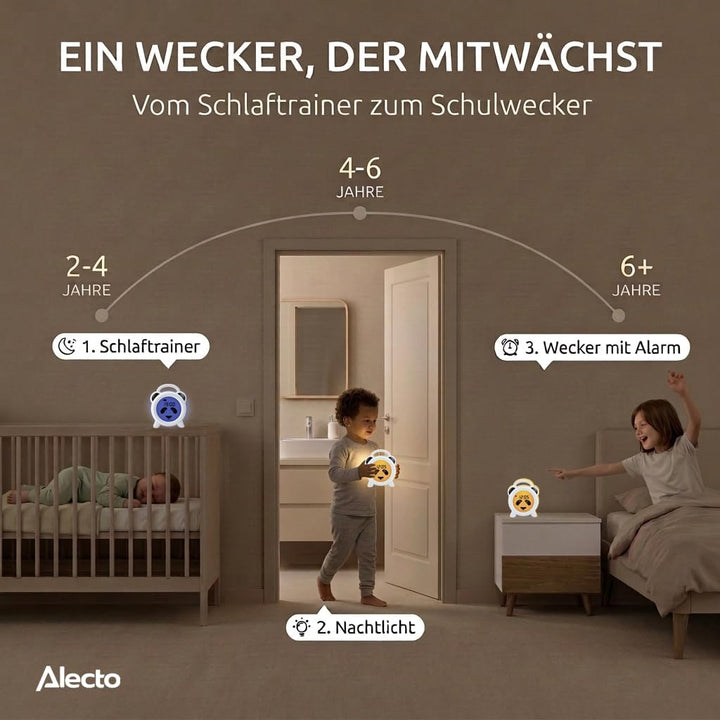 Alecto BC100PANDA Wecker Kinder - Kinderwecker USB Aufladbar - Kinder Wecker mit Nachtlicht - Schlaf