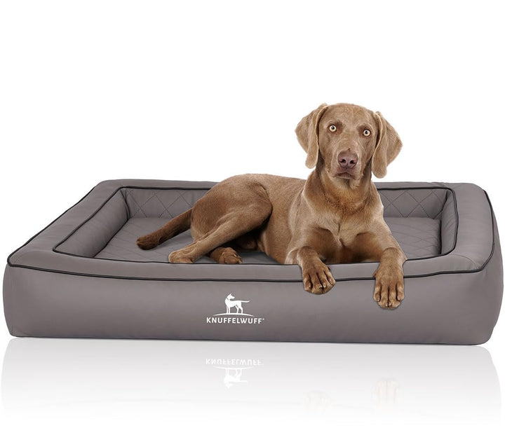 Knuffelwuff Orthopädisches Hundebett aus Laser gestepptem Kunstleder Hampstead XXL 120 x 100cm Grau