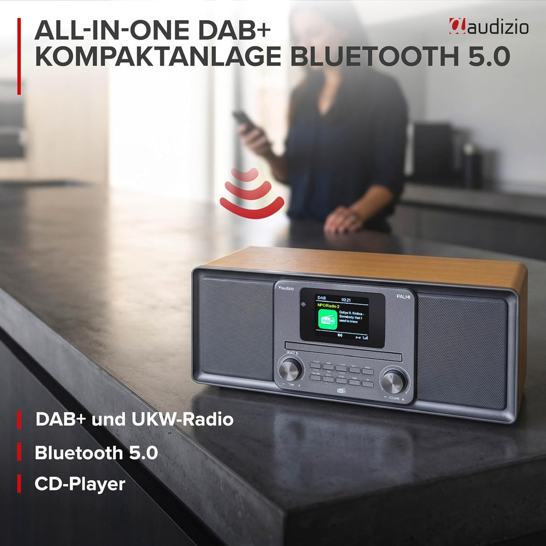 Audizio Palmi - DAB Radio mit CD Player - 60 Watt Stereoanlage mit Bluetooth 5.0, USB &amp; Equalizer, W