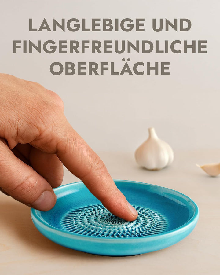 evergrate Geniales Duo: Tellerreibe + Dipschale Motiv Türkis mit 2 Küchenpinsel und 2 Rezepthefte, T