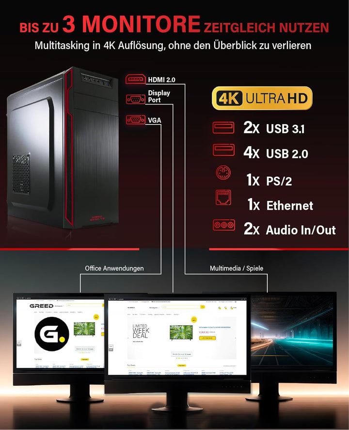 Greed® Basic V2 PC mit AMD Ryzen 5 4600G - Schneller Rechner + Computer für Büro & Home Office mit 4