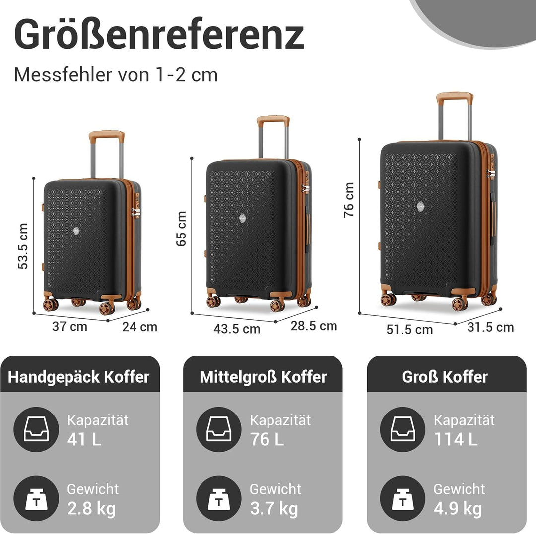 KONO Handgepäck Koffer mit Getränkehalter Hartschale Leicht Polypropylen Erweiterbar Rollkoffer Reis