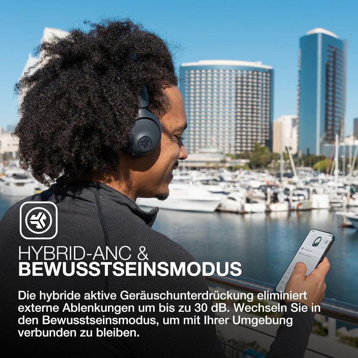 JLab Go Lux ANC Kopfhörer Noise Cancelling - Kabellose Bluetooth On Ear Kopfhörer mit Mikrofon, Akti