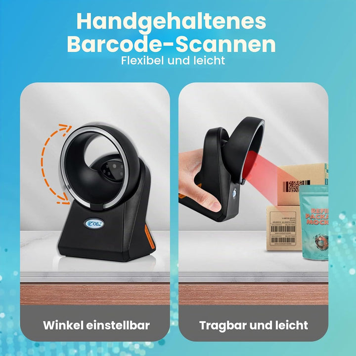 OBZ 1D 2D QR Desktop Barcode Scanner, QR Code Scanner Hands Free Barcode-Scanner USB Automatischer B