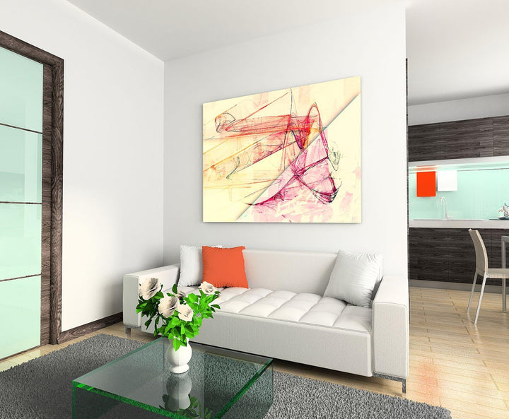 Paul Sinus Art Abstrakte Bilder 60x80cm Abstrakt270 Zeichen Muster pink Kunstdrucke auf Leinwand fer