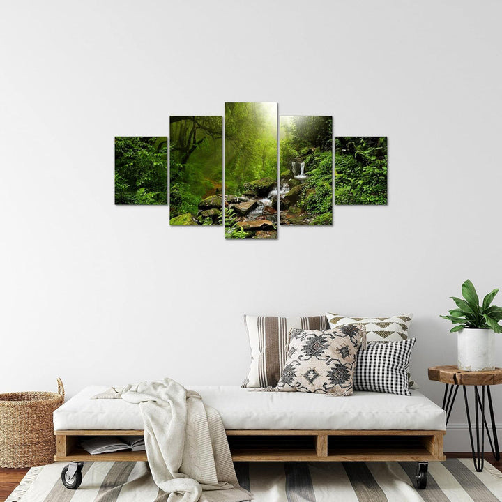 Runa Art Bild Wohnzimmer Schlafzimmer Natur Wald 5 Teilig Landschaft Grün Wandbilder auf Vlies Leinw