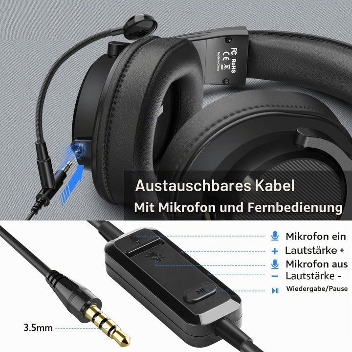 Bopmen Computer-Headset mit Boom-Mikrofon – kabelgebundener Gaming-Kopfhörer, am Kabel integriertem
