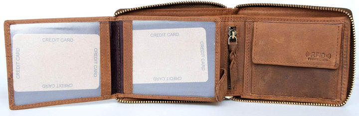 Born to be Wild Herren RFID Geldbörse aus Echtem Naturleder mit einem Skorpion und Metallkette