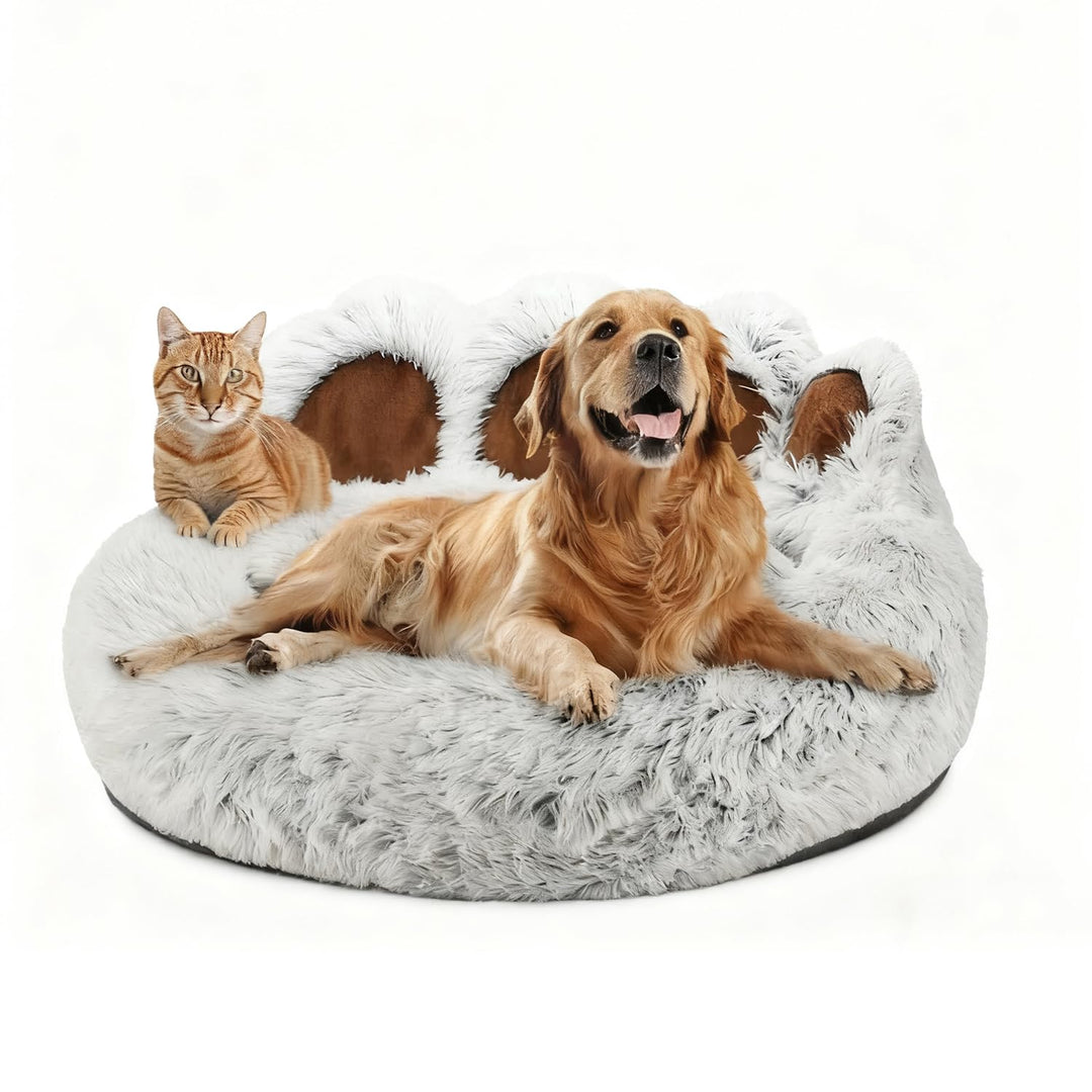 65cm Ø Flauschig Hundebett Katzenbett Bärentatzen-Design Hundekissen Katzenkissen Waschbar Hundekorb